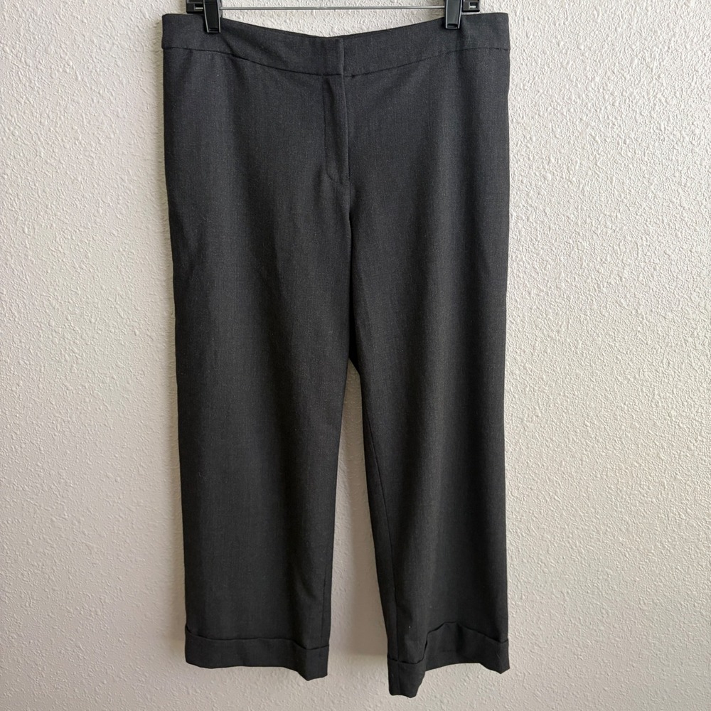 Eileen Fisher Gray Wool Stretch Ankle Cuff Crop Dress Pants L